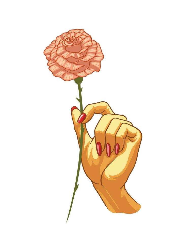 weiblich Hand halten ein Rose im Jahrgang retro Stil vektor