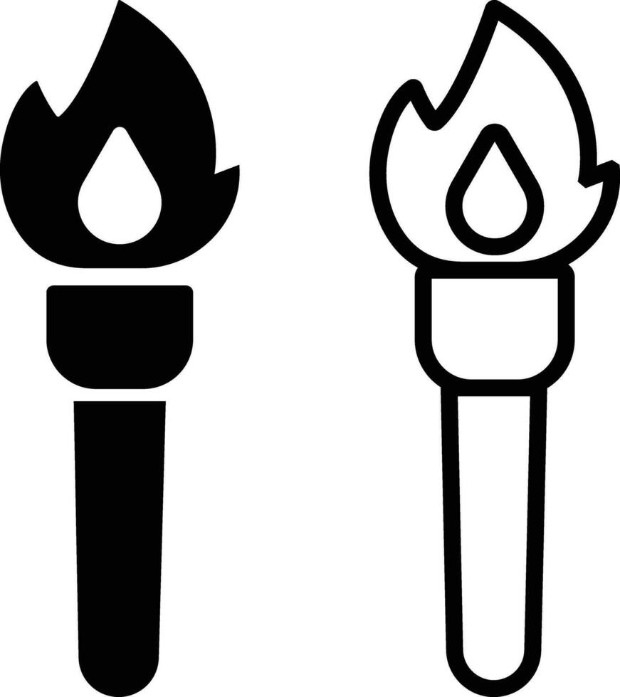 Fackel und Flamme Symbole im Wohnung, Linie Stil Satz. isoliert auf Symbol von Sieg, Erfolg oder Leistung. olympisch Verbrennung Fackel im das Eiffel Turm. Welt Spiele. Vektor zum App Netz