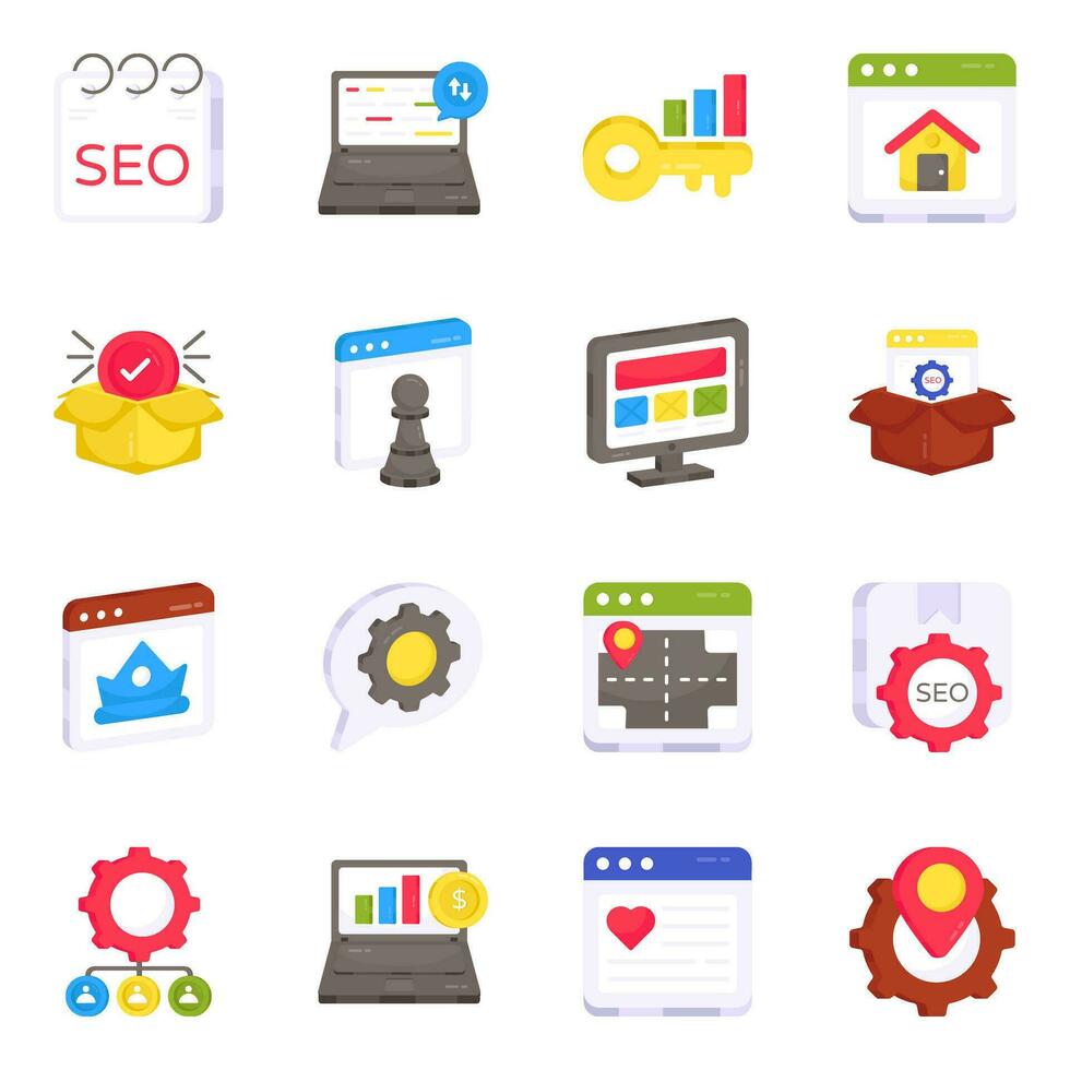 Packung mit SEO- und Web-Flat-Icons vektor