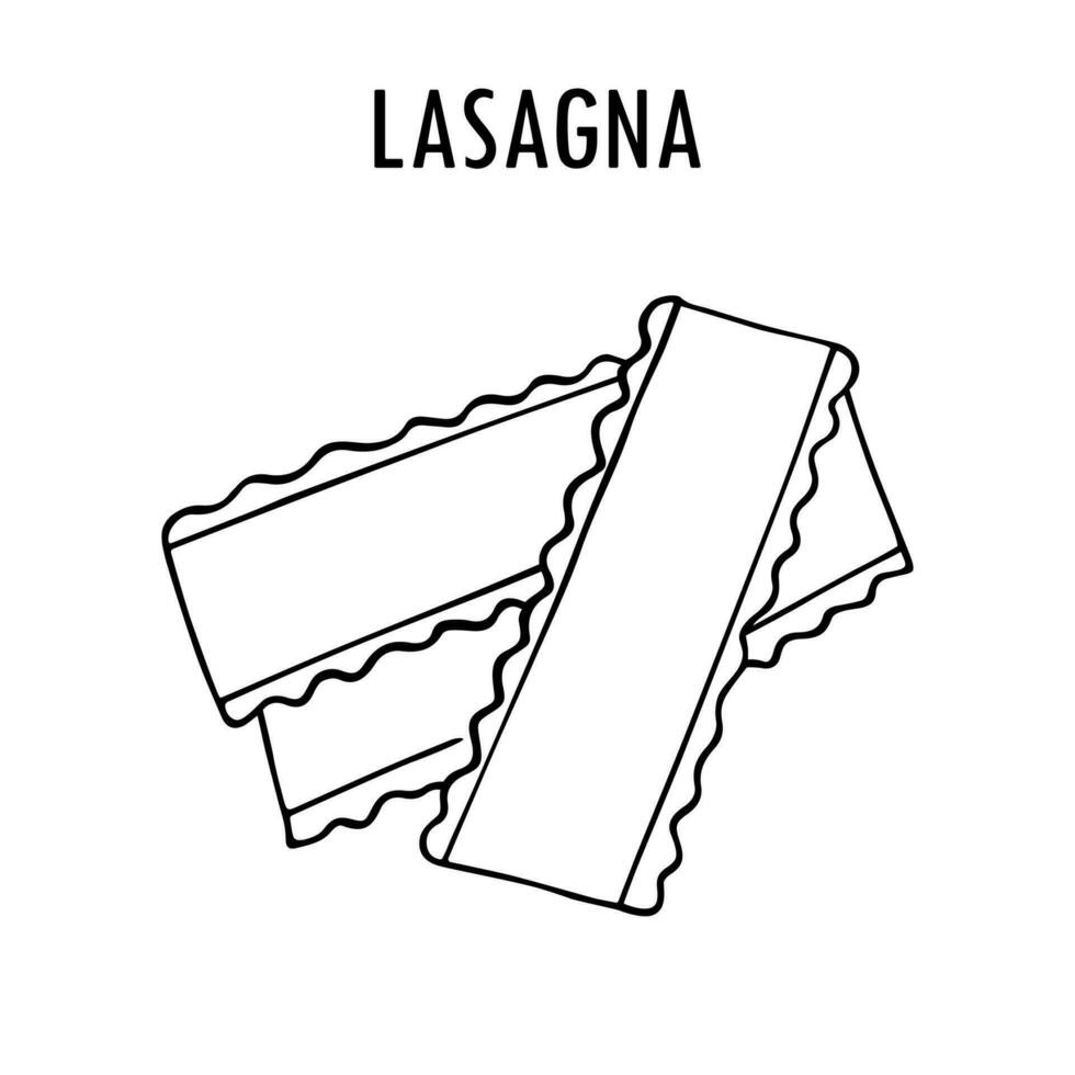 lasagne klotter mat illustration. hand dragen grafisk skriva ut av lasagnett typ av pasta. vektor linje konst element av italiensk kök