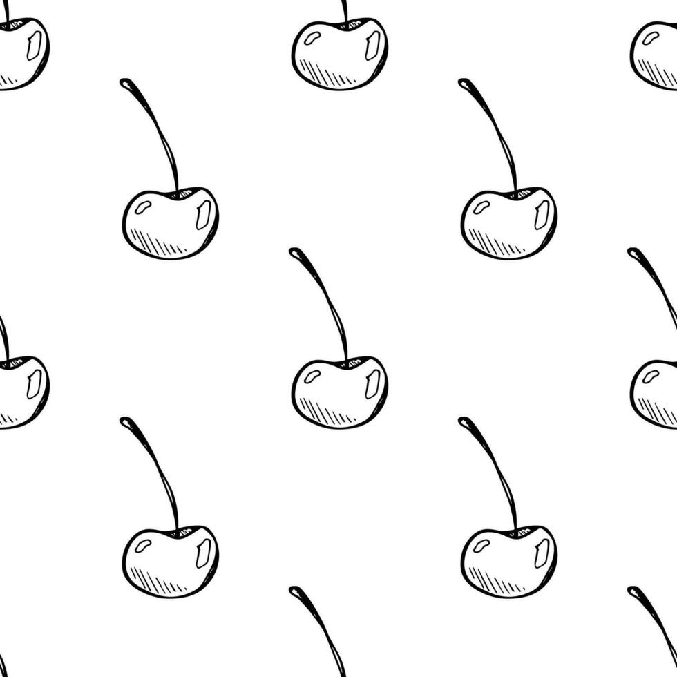 sömlös mönster med körsbär klotter för dekorativ skriva ut, omslag papper, hälsning kort, tapet och tyg vektor