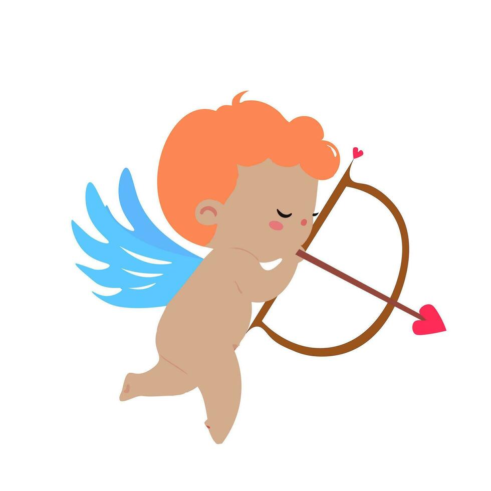 cupid med rosett och pil, hjärtans dag tecknad serie vektor illustration