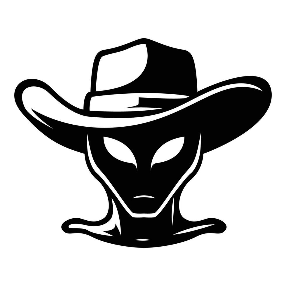 ai generiert Außerirdischer tragen Cowboy Hut ikonisch Logo Vektor Illustration.