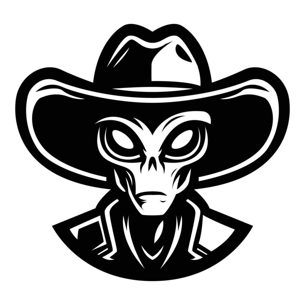 ai genererad utomjording bär cowboy hatt ikoniska logotyp vektor illustration.