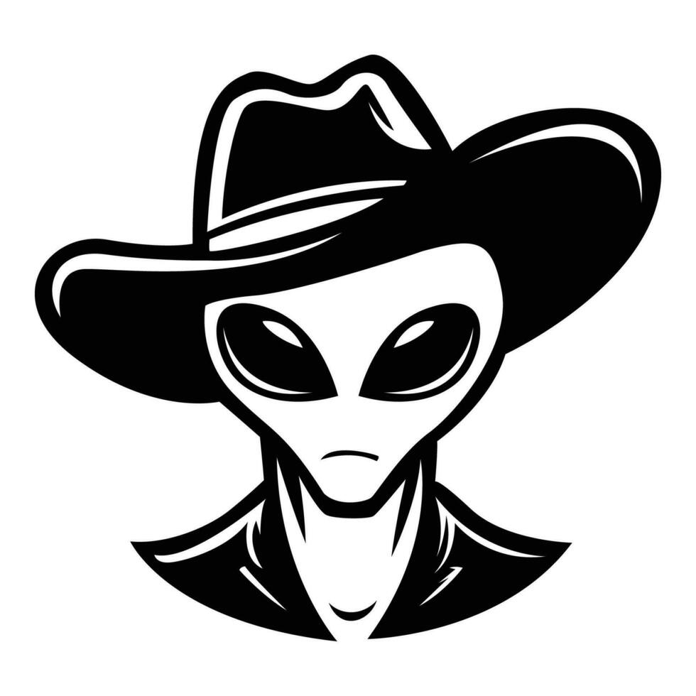 ai genererad utomjording bär cowboy hatt ikoniska logotyp vektor illustration.