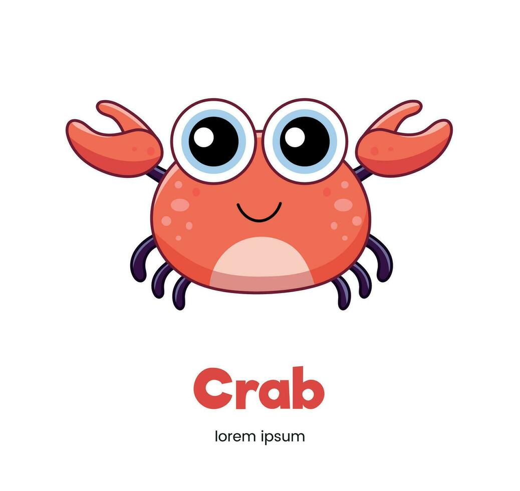 süß rot Krabbe, Meer Kreatur Vektor Illustration.