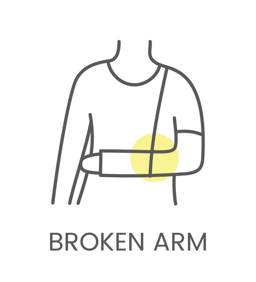 vektor ikon bruten ärm, för fysioterapi och rehabilitering. linjär illustration