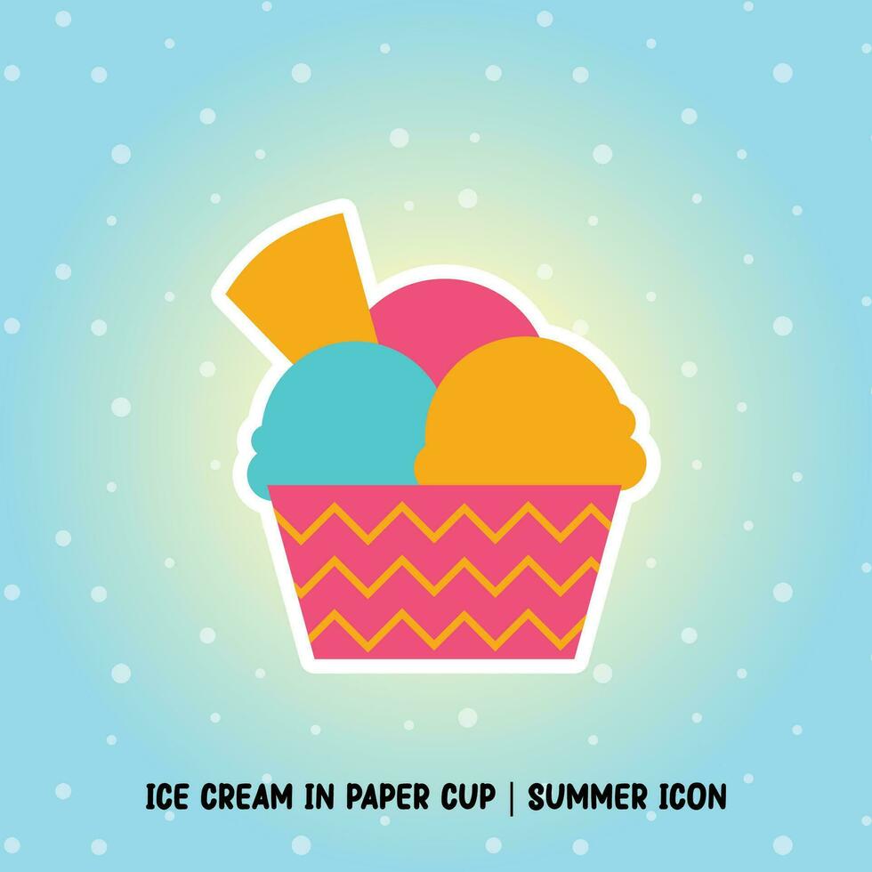 Eis Sahne im Papier Tasse Sommer- Symbol Miami Farbe Stil vektor