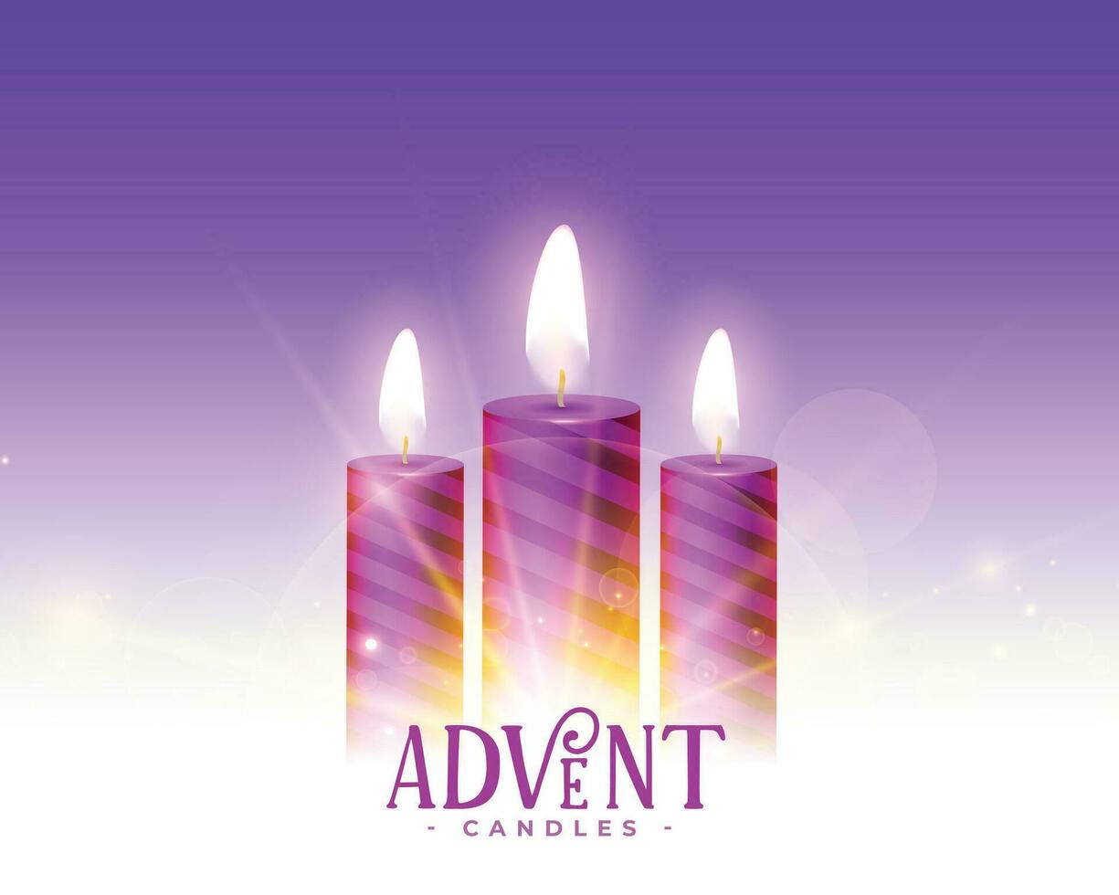 drei Advent lila Licht Kerzen Hintergrund vektor