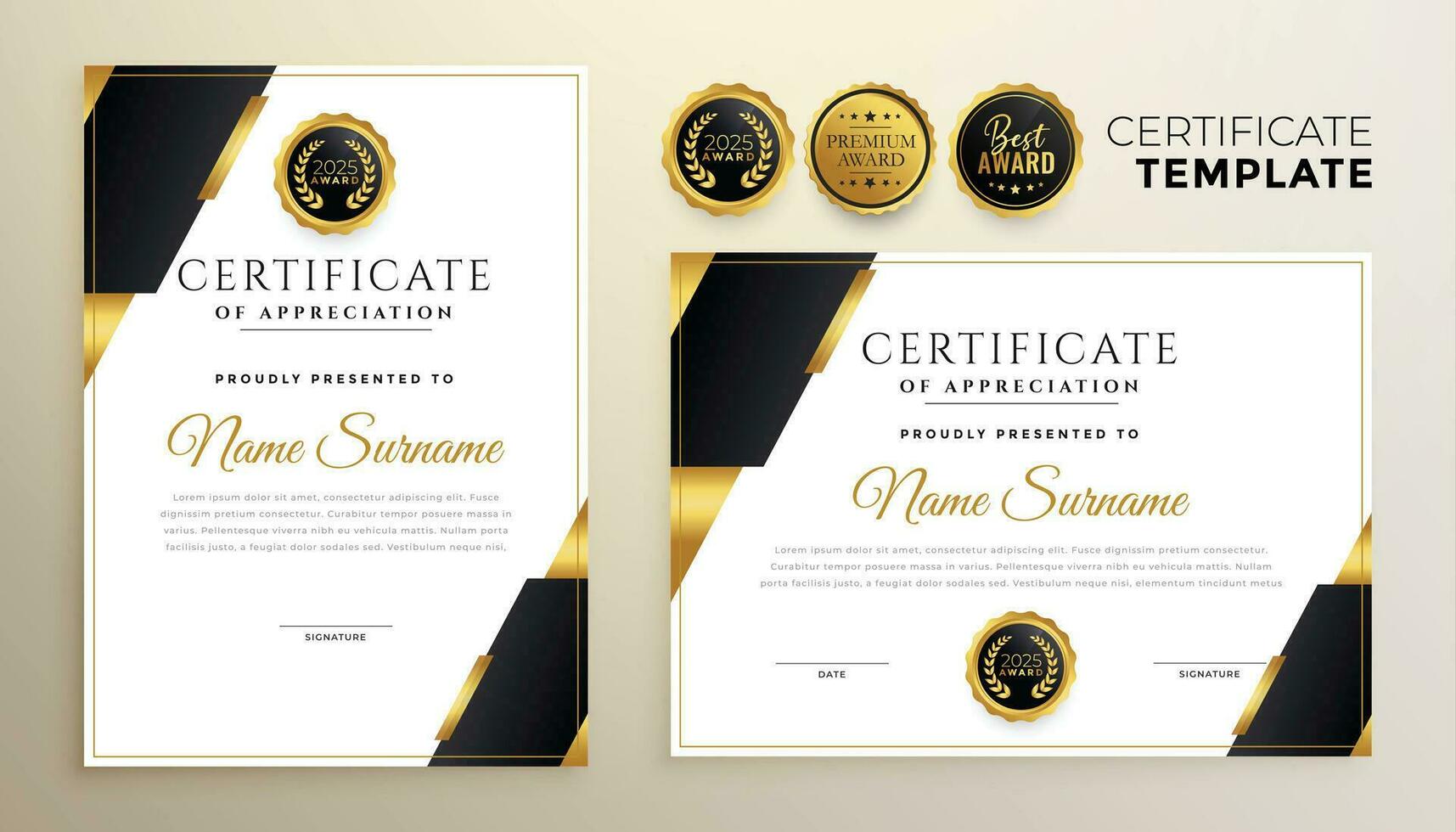 professionell svart och gyllene diplom certifikat mall i premie stil vektor