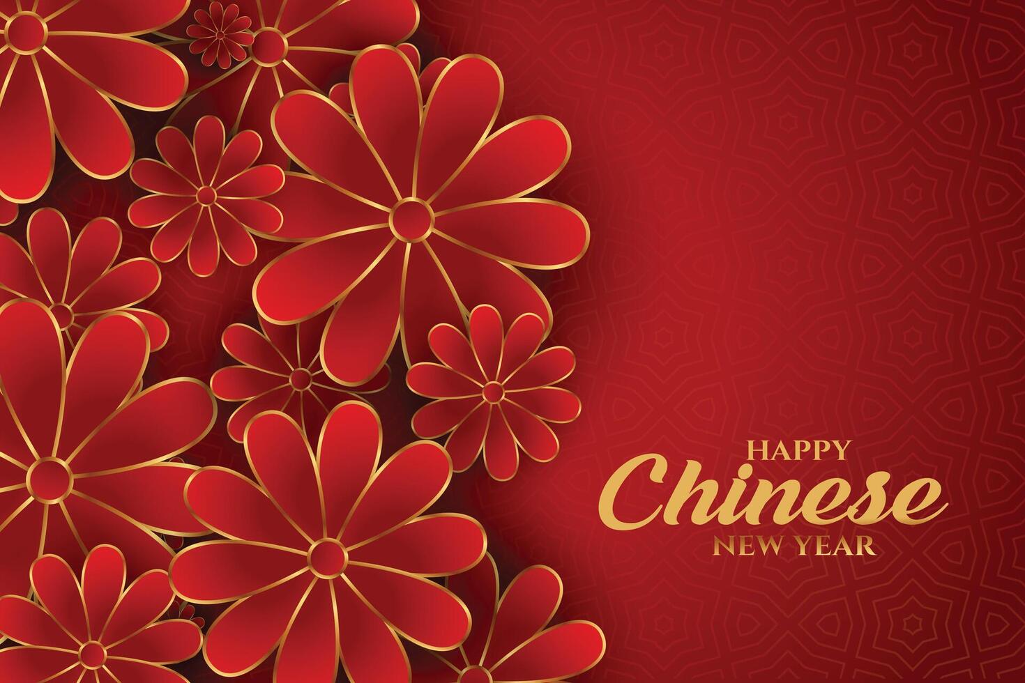 Lycklig kinesisk ny år hälsningar på röd blommig bakgrund vektor
