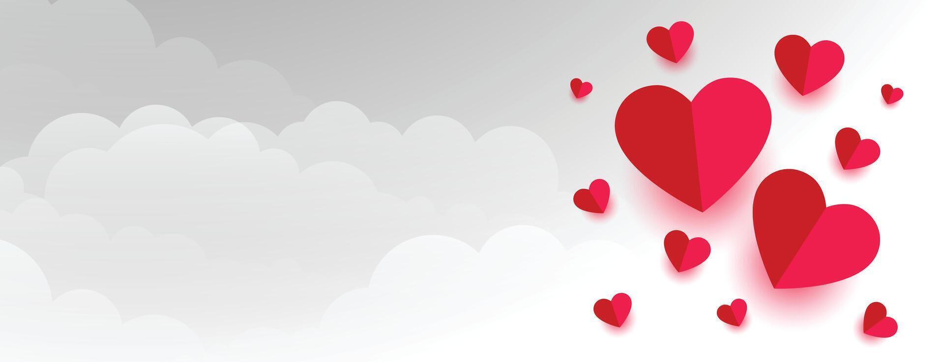 kärlek papper hjärtan på moln valentines dag baner vektor
