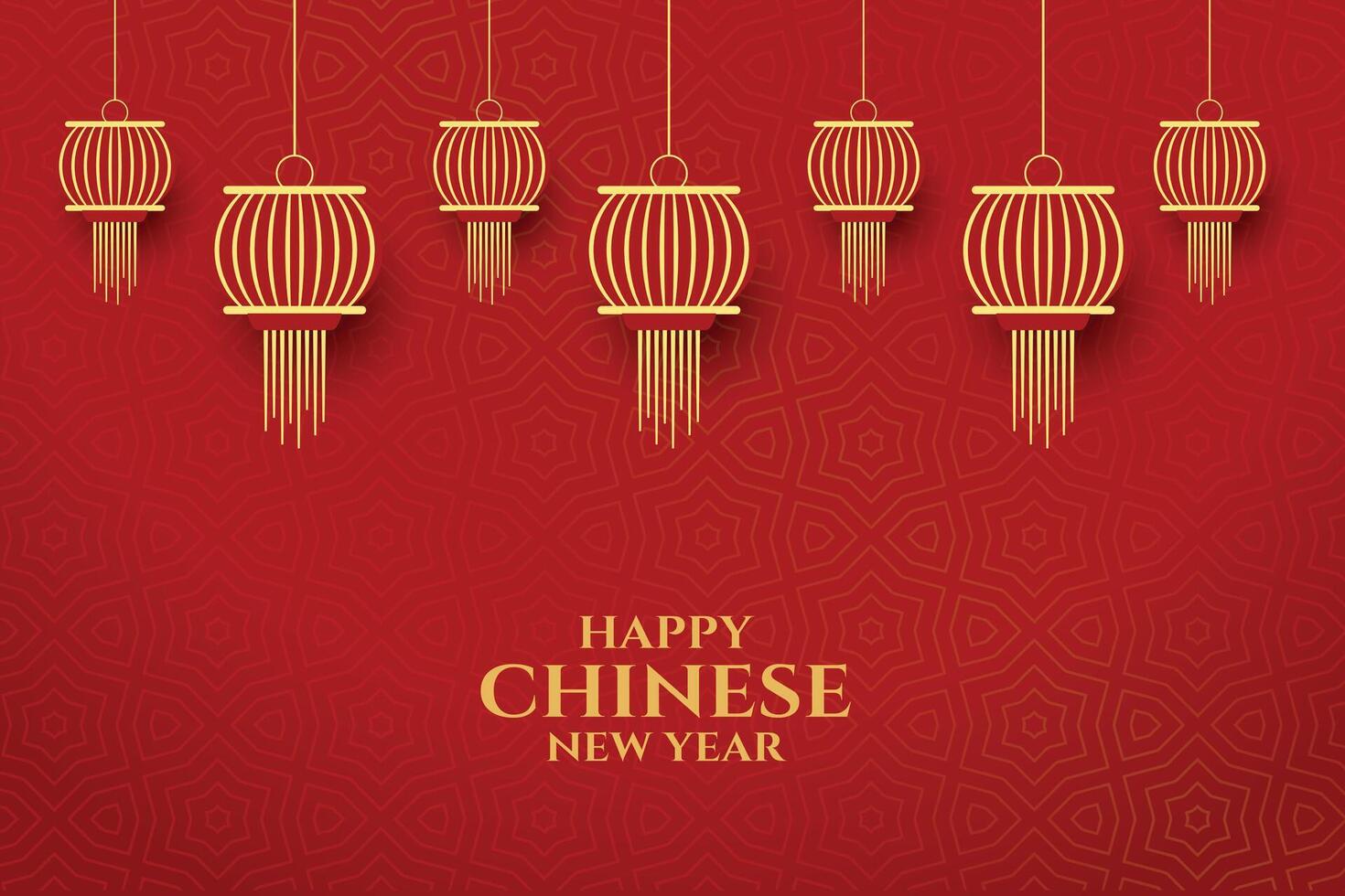 kinesisk Lycklig ny år med lykta på röd bakgrund vektor