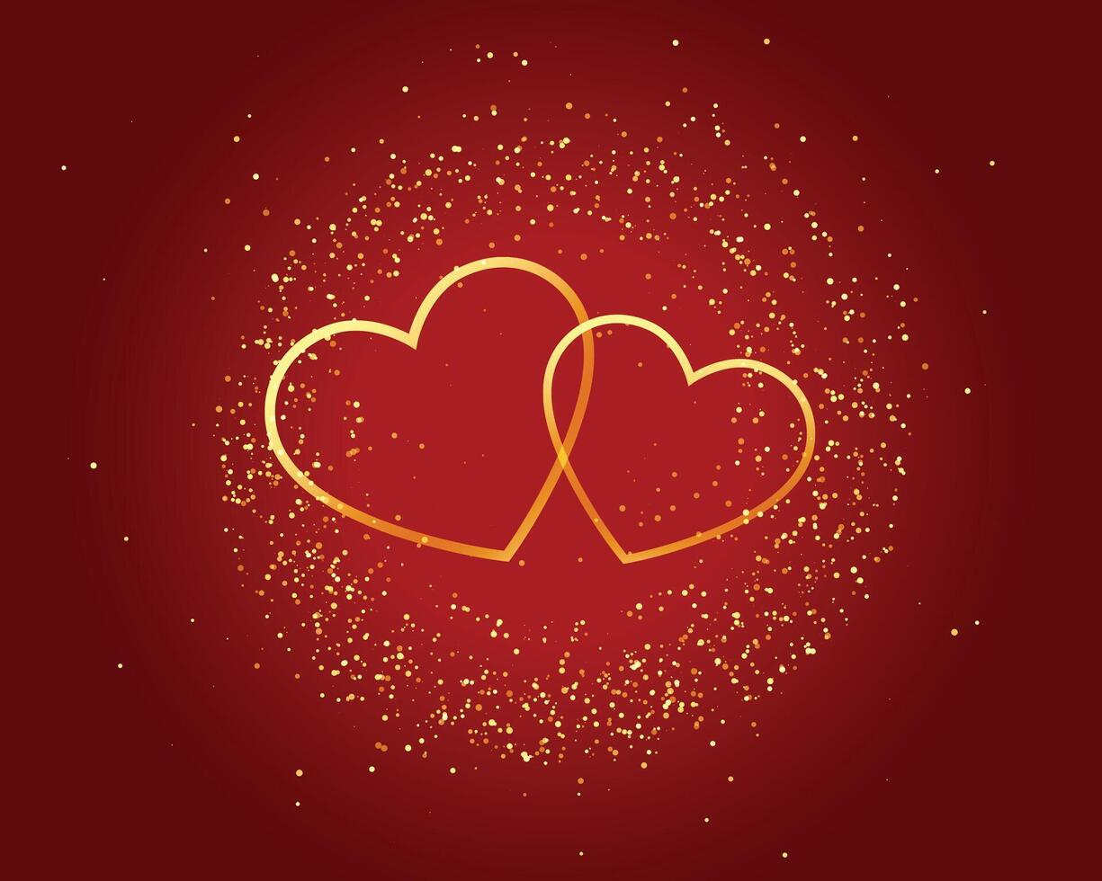 Valentinsgrüße Tag funkelnd Liebe golden Herzen auf rot Hintergrund vektor
