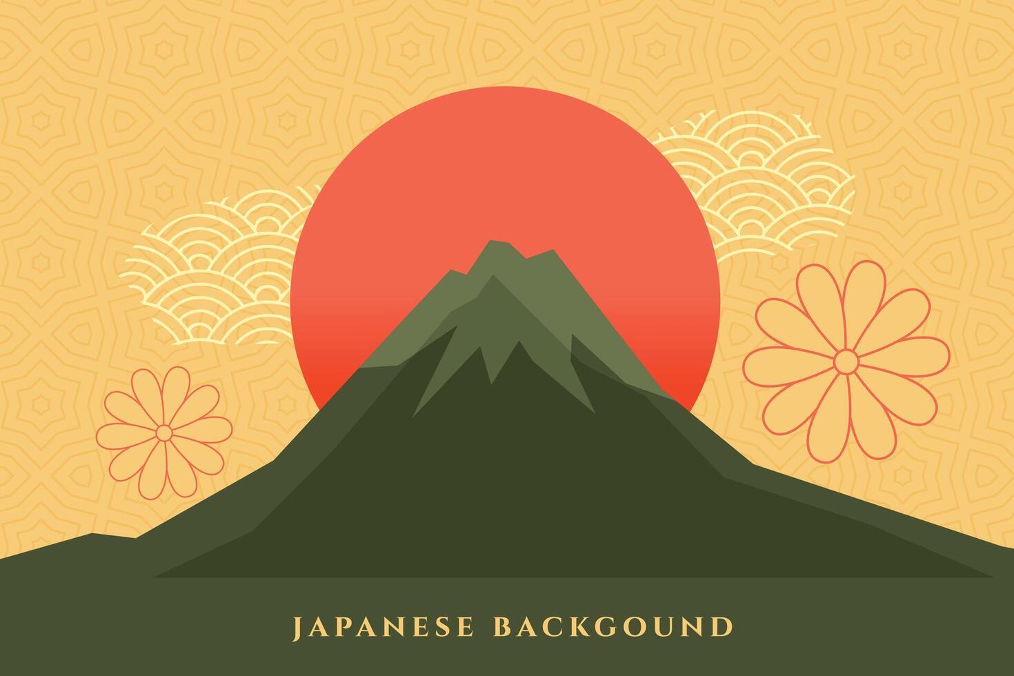 japansk bakgrund med montera fuzi dekorativ design vektor