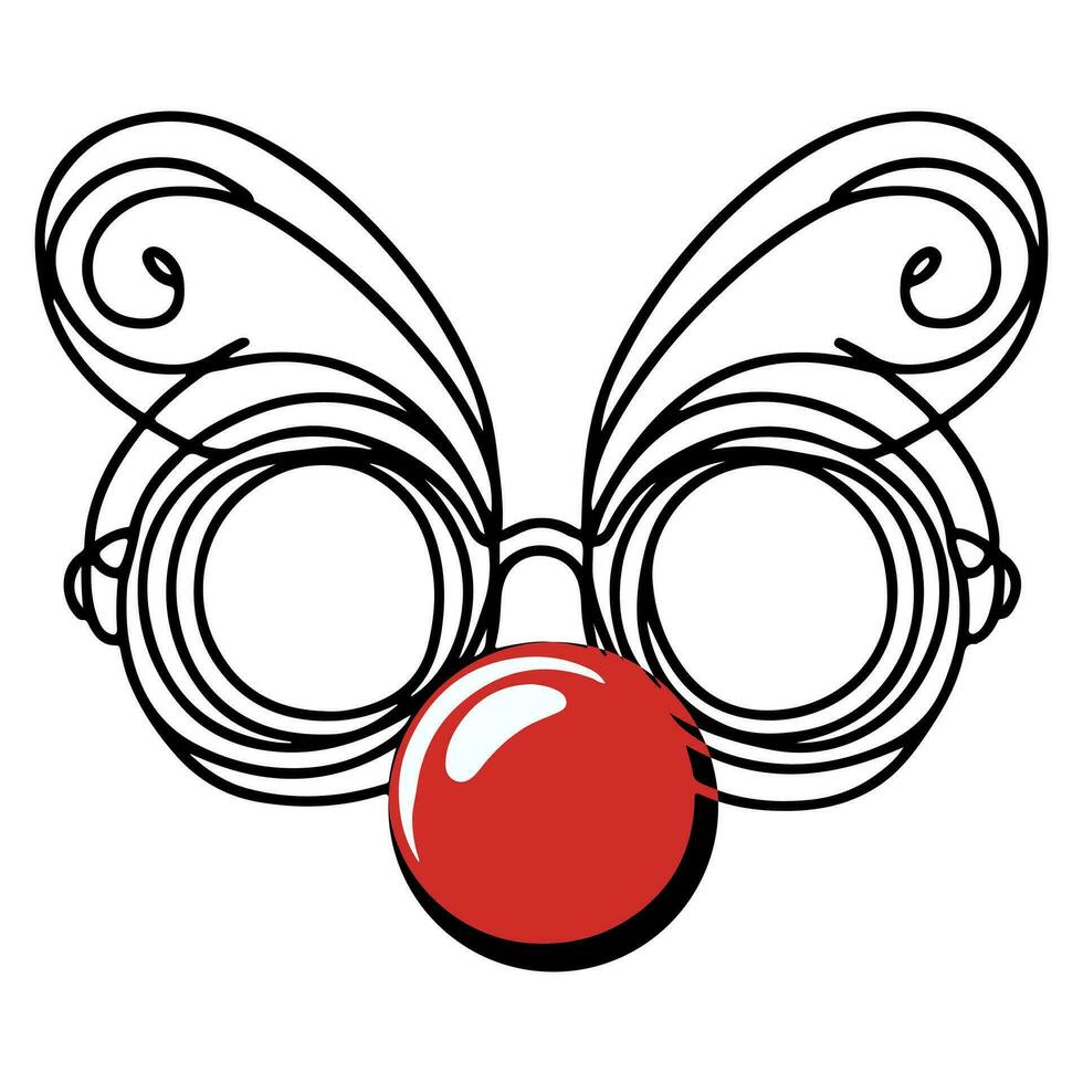 ai generiert kontinuierlich Linie Zeichnung von Karneval Brille mit ein rot Nase Tag. Design Element zum Logo oder Emblem . Hand gezeichnet Symbol Vektor Illustration