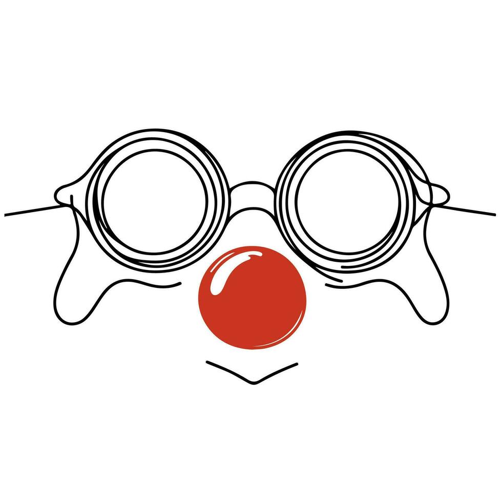 ai genererad kontinuerlig linje teckning av karneval glasögon med en röd näsa dag. design element för logotyp eller emblem . hand dragen symbol vektor illustration