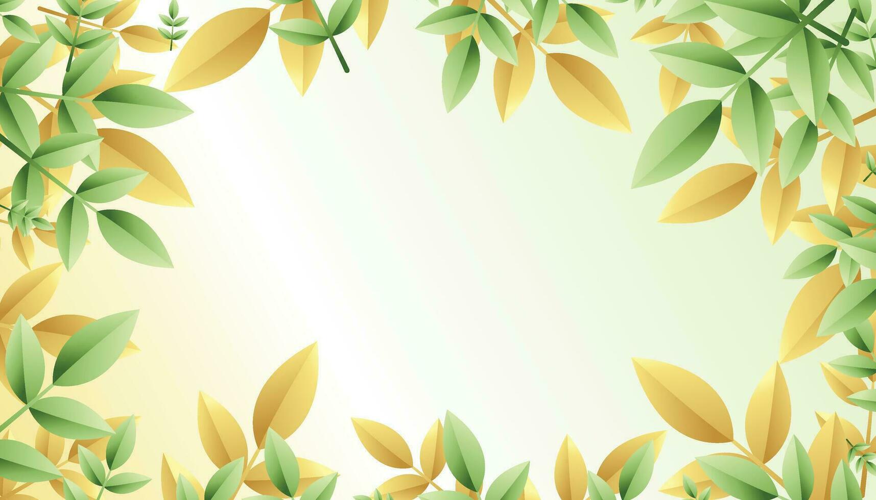 grön och gyllene löv ram bakgrund vektor