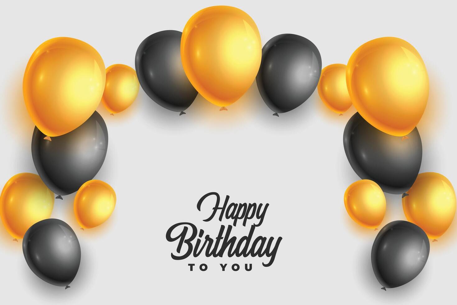 realistisk Lycklig födelsedag kort med gyllene och svart ballonger vektor