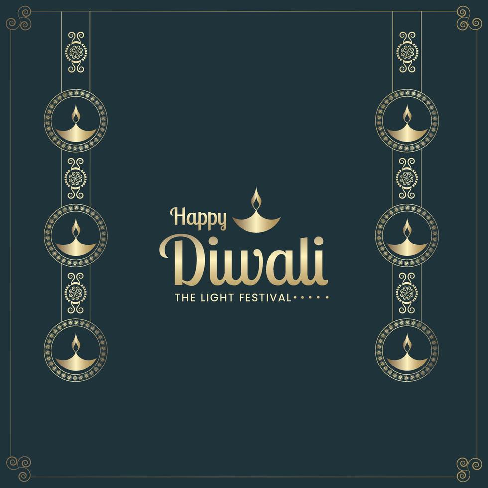 Happy Diwali Luxus Social Media Post. das lichtfest mit goldener öllampenillustration vektor