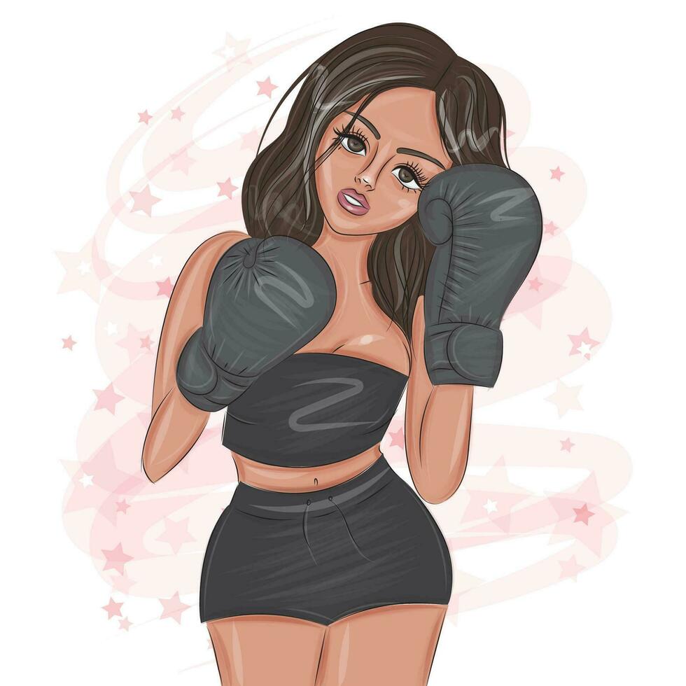 modern flicka i boxning handskar vektor illustration