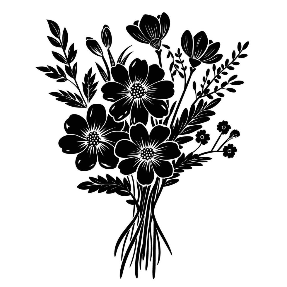 ai generiert Silhouette Blume Strauß schwarz Farbe nur vektor