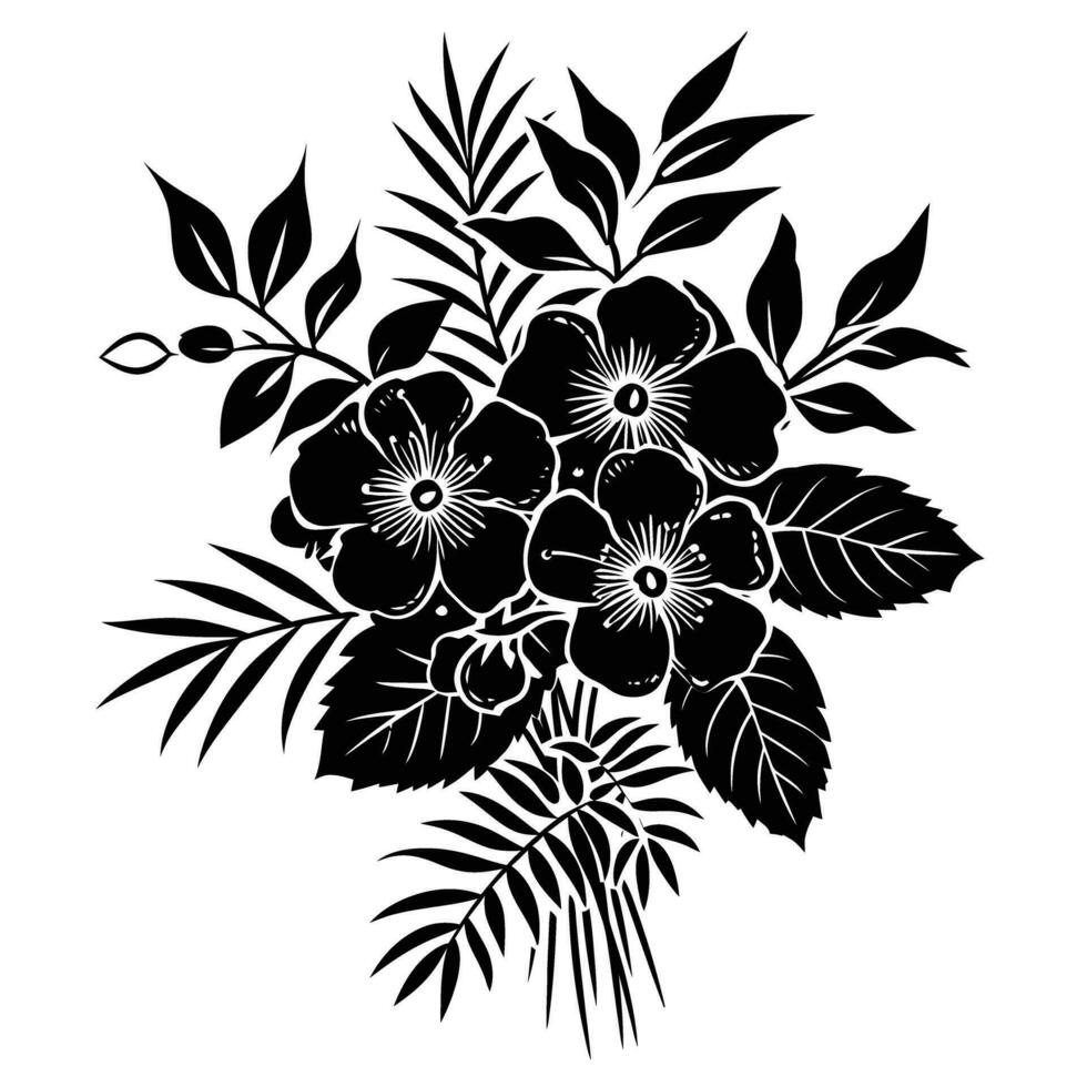 ai generiert Silhouette Blume Strauß schwarz Farbe nur vektor