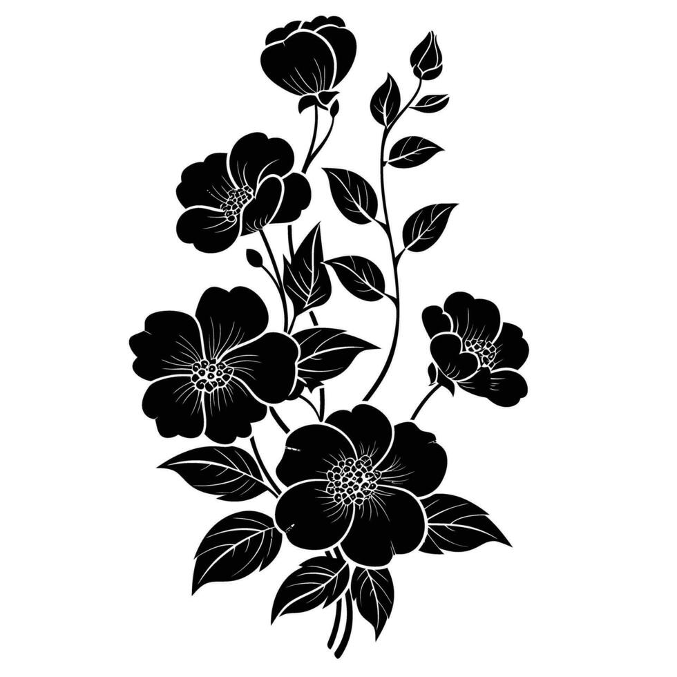 ai generiert Silhouette Blume Strauß schwarz Farbe nur vektor