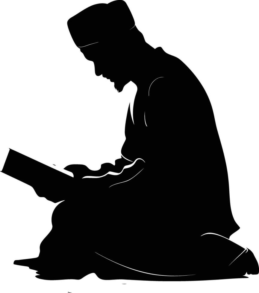 ai generiert Silhouette von ein Muslim Mann lesen das Koran im schwarz Farbe nur vektor