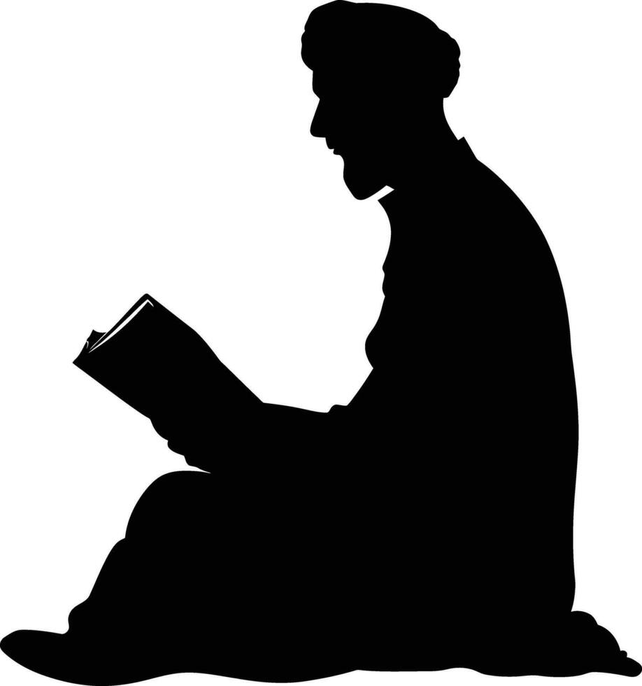 ai generiert Silhouette von ein Muslim Mann lesen das Koran im schwarz Farbe nur vektor