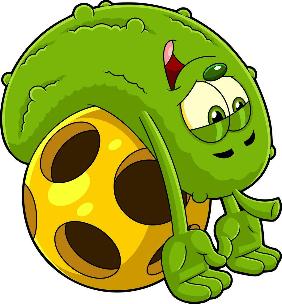 trött ättikslag tecknad serie karaktär liggande på en pickleball boll. vektor hand dragen illustration