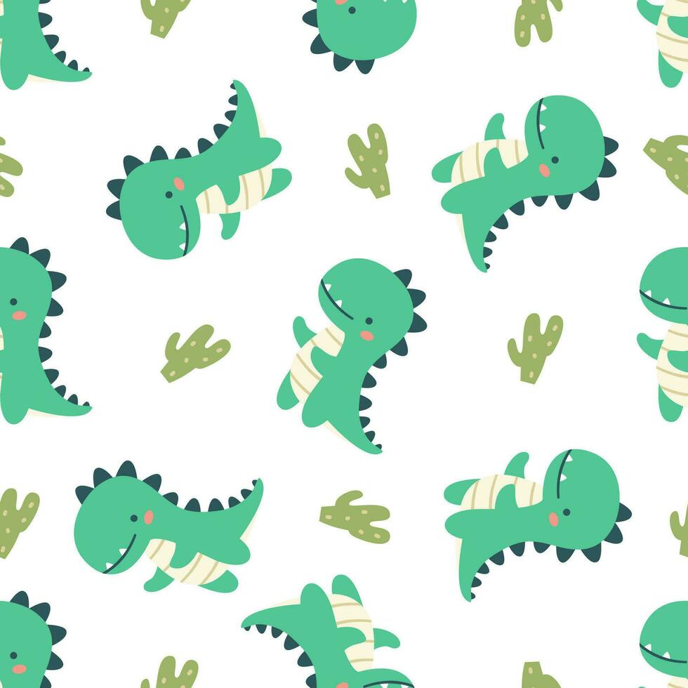 nahtlos Vektor Muster im Kind Stil auf Weiß Hintergrund. süß Dinosaurier und Kakteen.