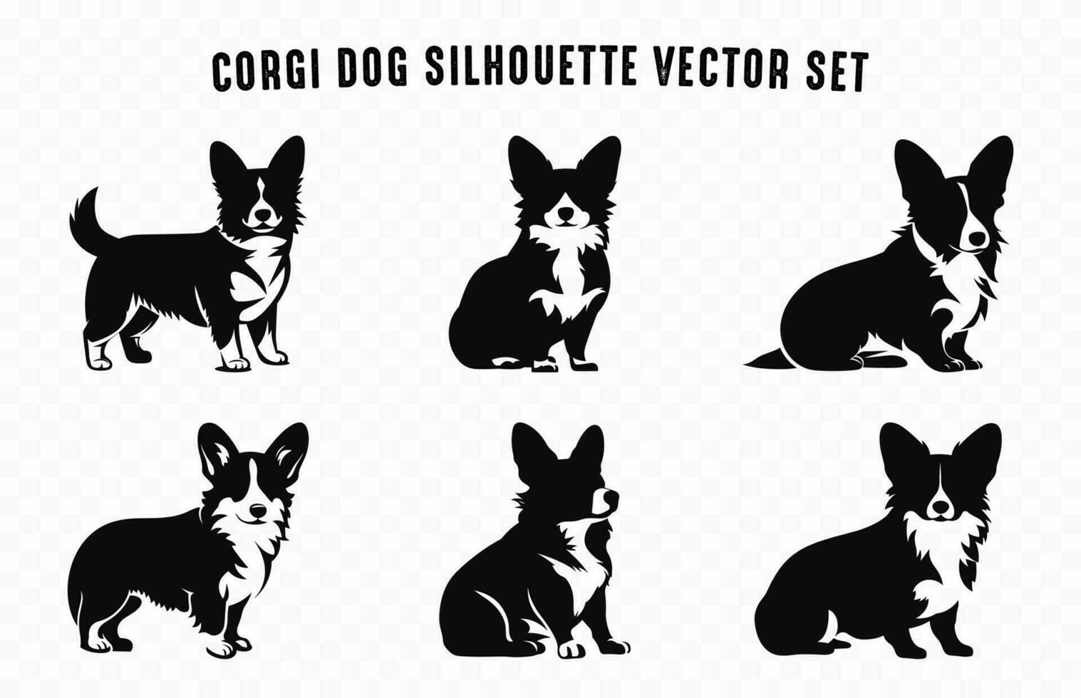 corgi hund silhuetter vektor uppsättning, svart silhuett av hundar ClipArt bunt