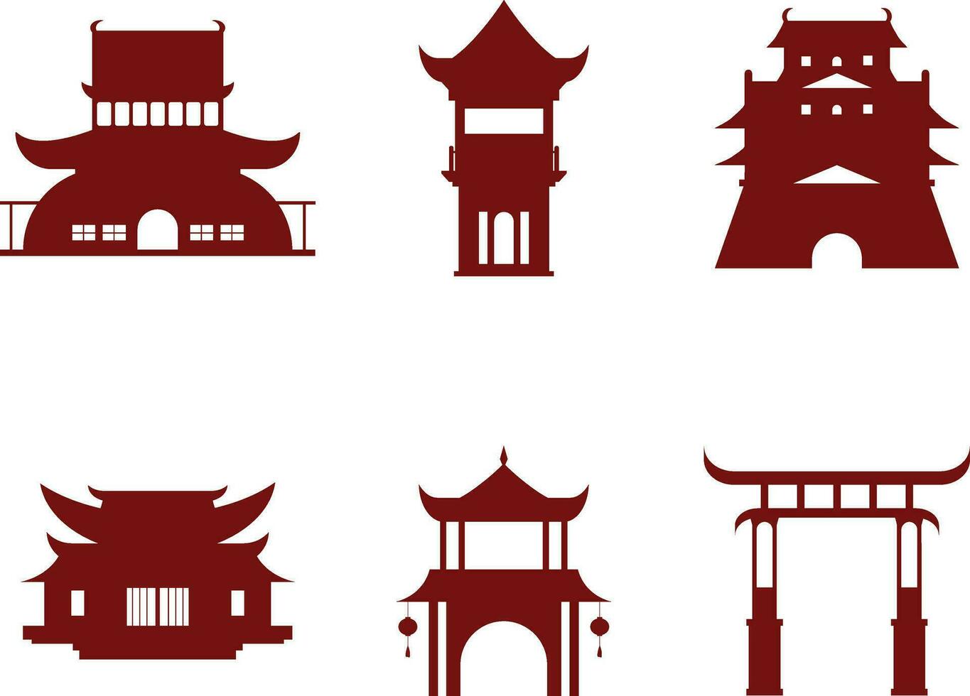 Sammlung von Chinesisch traditionell Gebäude. Chinesisch Tempel. Vektor Illustration