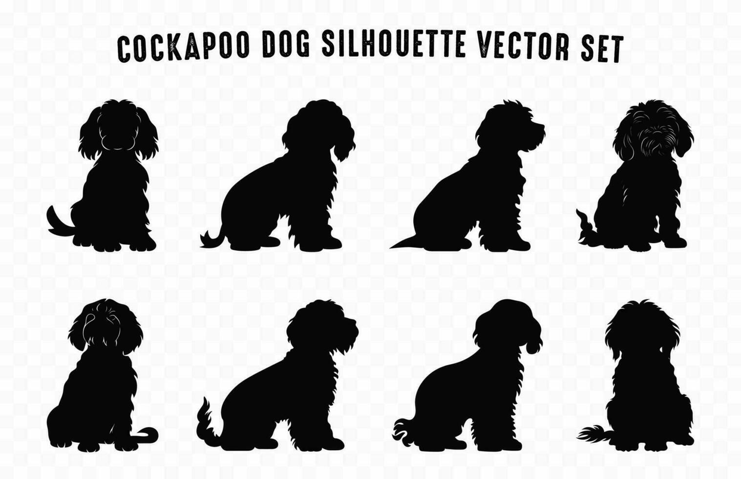 cockapoo hund silhuetter vektor samling, svart silhuett av hundar ras bunt