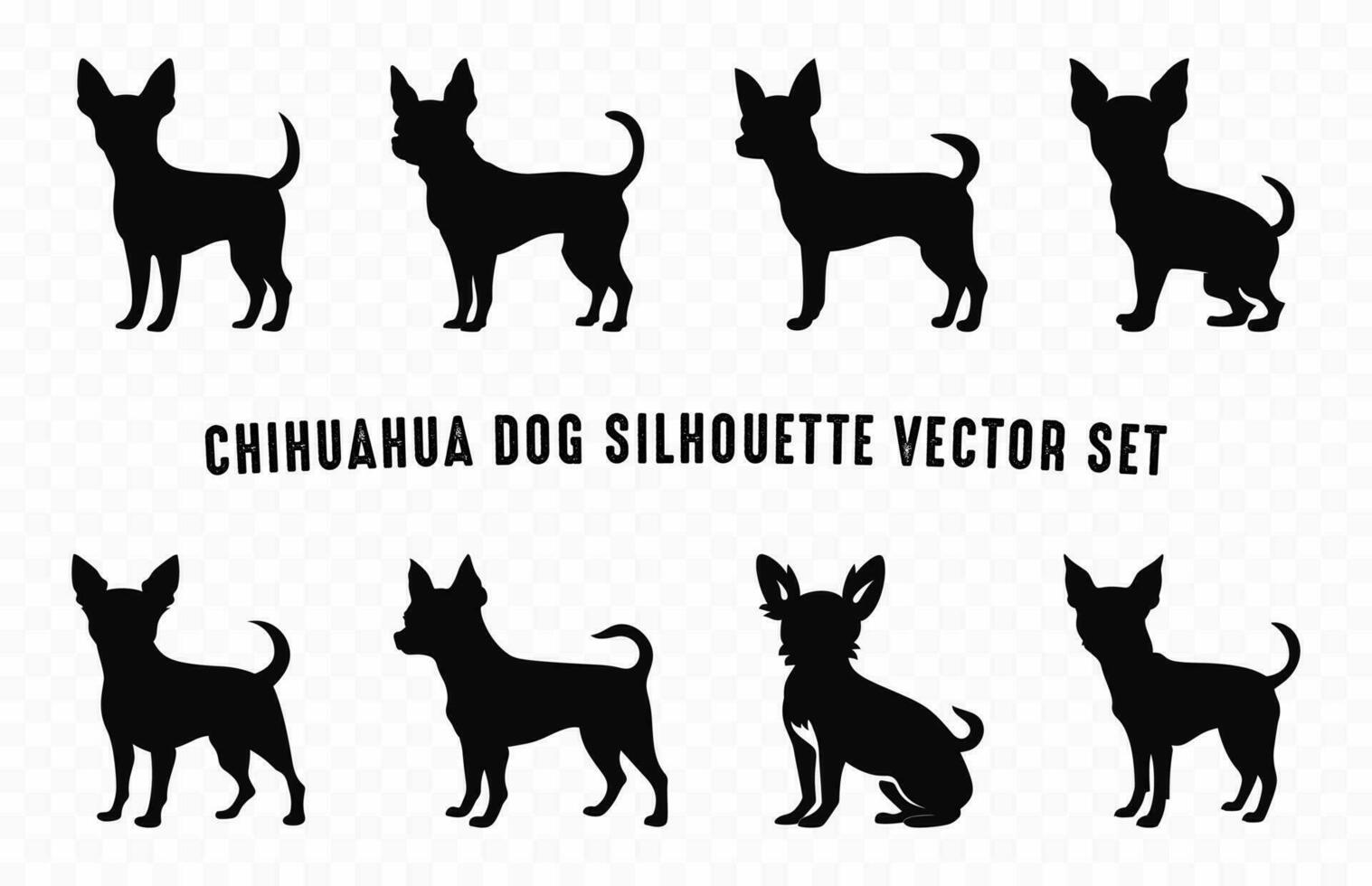 chihuahua hund silhuetter svart vektor uppsättning, silhuett av hundar ras bunt