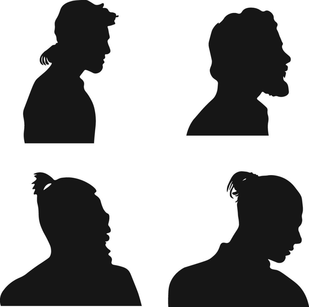 Sammlung von anders Mann Kopf Silhouette. Mann Seite Gesicht. isoliert auf Weiß Hintergrund vektor