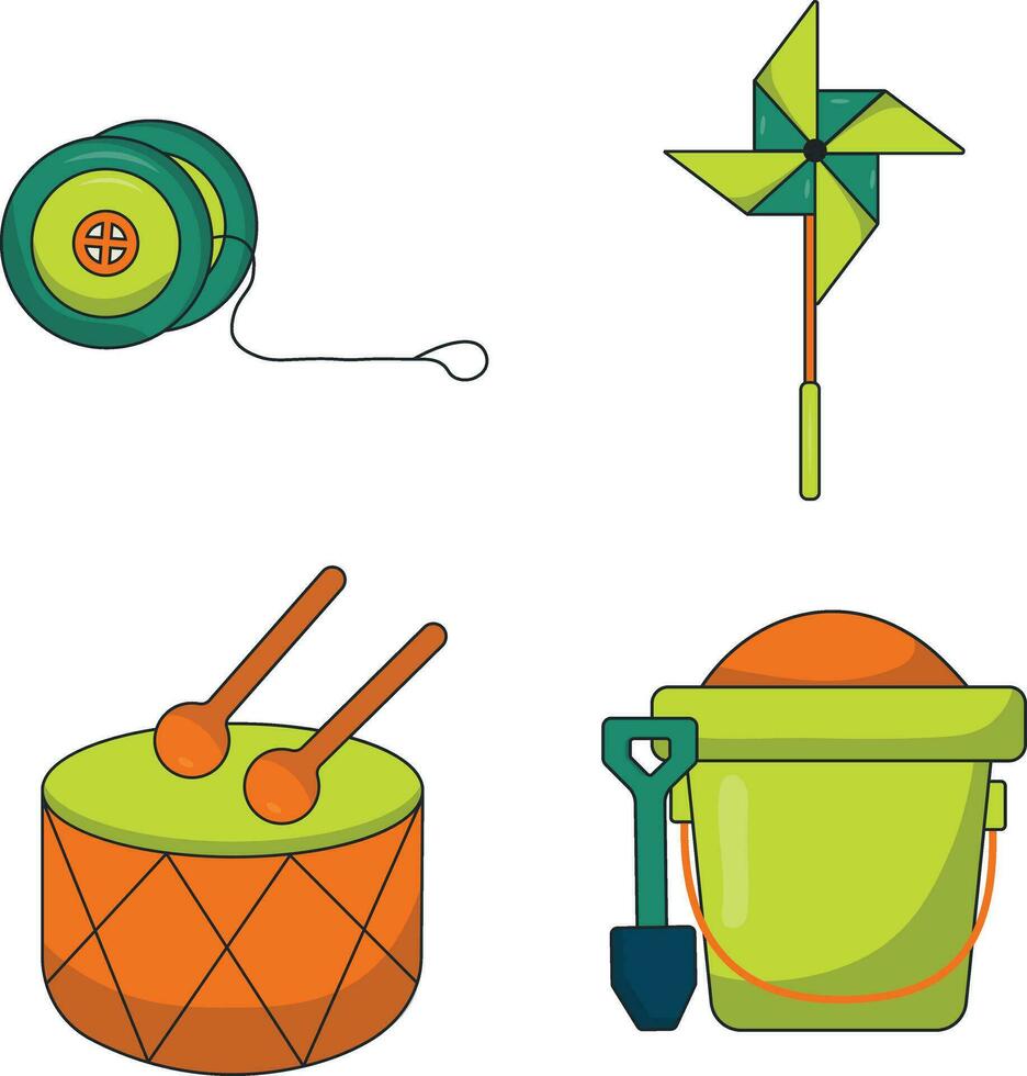uppsättning av färgrik barns leksak. vektor illustration i tecknad serie stil.