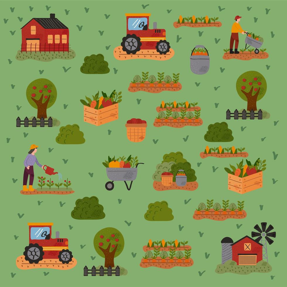 Muster von Bauernhof und Landwirtschaft stellen Icons ein vektor