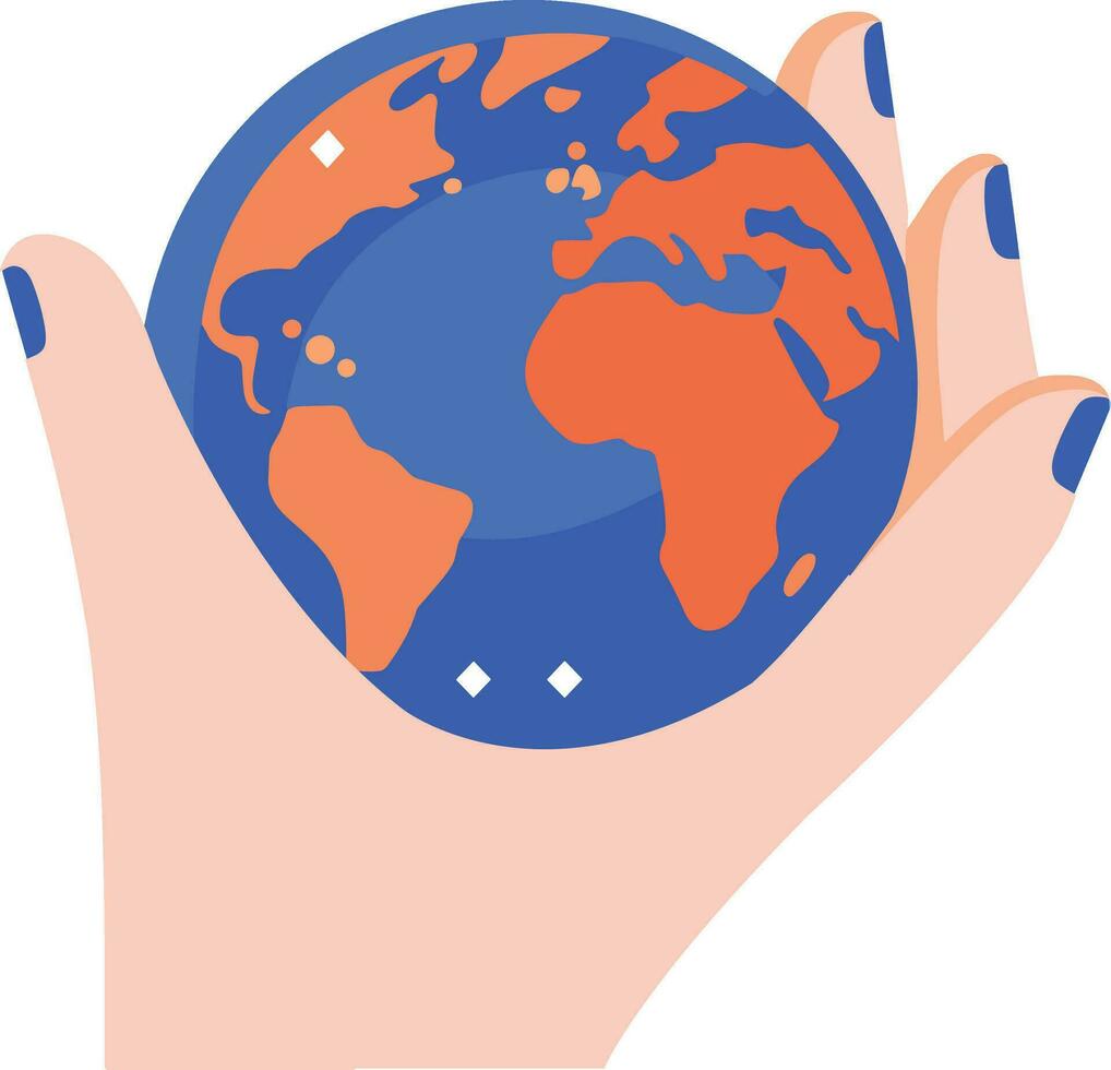 ein Hand halten ein Globus im eben Stil isoliert auf Hintergrund vektor
