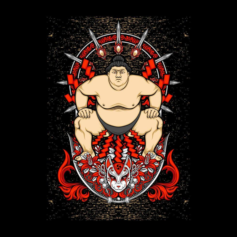 japansk sumo illustration för t skjorta design vektor