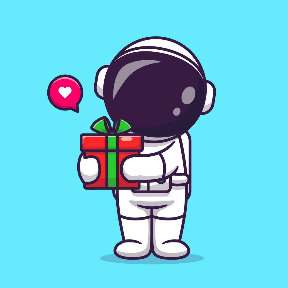 süß Astronaut halten Geschenk Box Karikatur Vektor Symbol Illustration. Wissenschaft Urlaub Symbol Konzept isoliert Prämie Vektor. eben Karikatur Stil