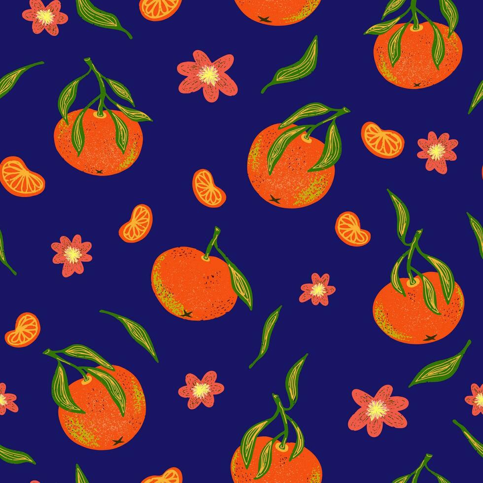 Orange und Blume Muster auf ein Blau Hintergrund vektor
