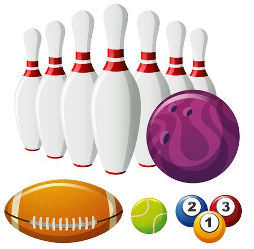 Bowling-Pins und verschiedene Arten von Kugeln vektor