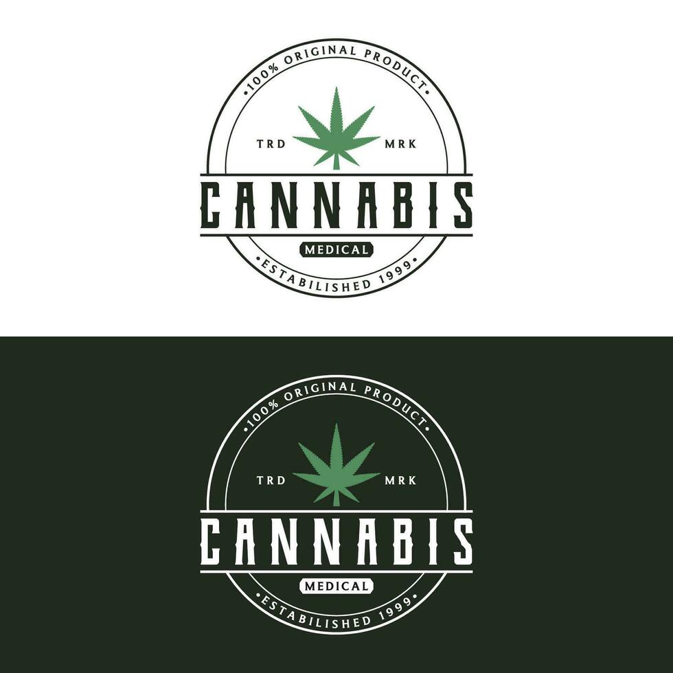 premie kvalitet cannabis organisk växt logotyp retro årgång mall design. vektor