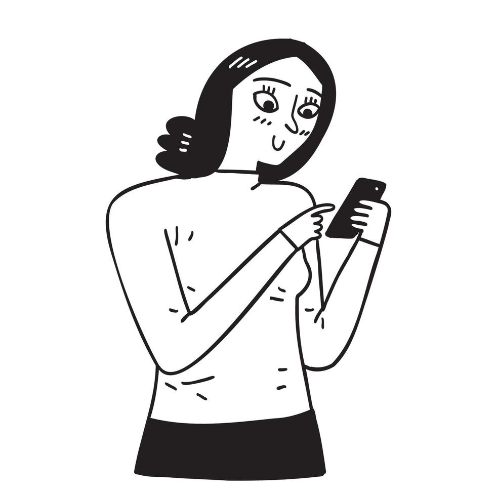 ung kvinna som använder en mobiltelefon vektor