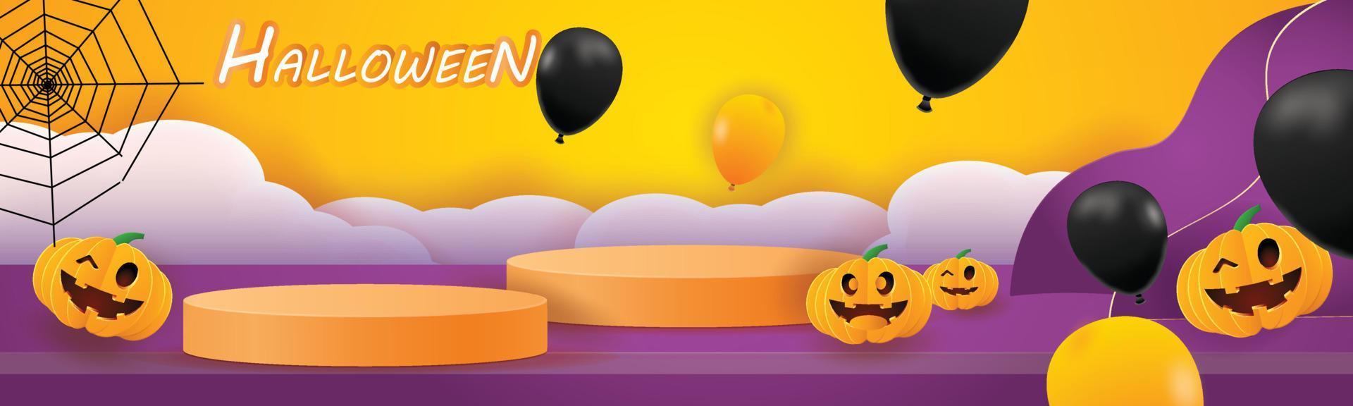 podium glad halloween vektor illustation pumpa orange backgroung stå scen för produkt