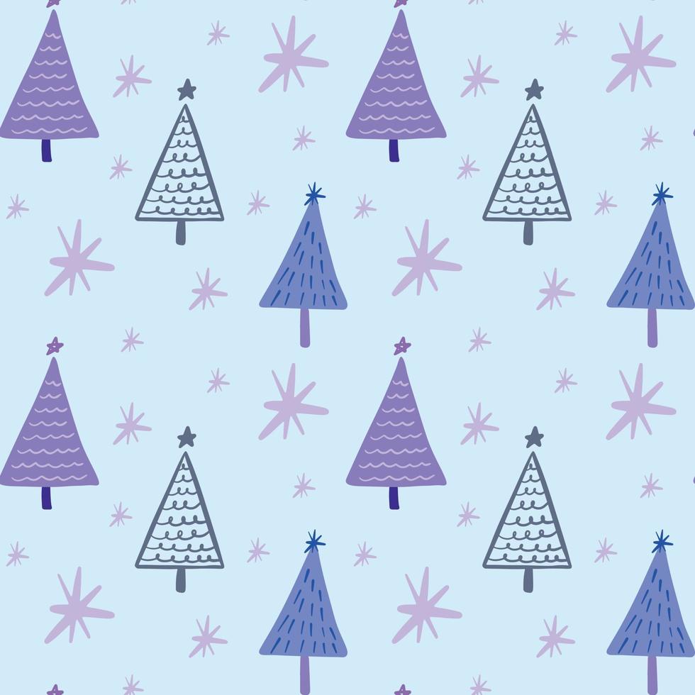 niedliche Wintersaison Urlaub kindisch nahtlose Muster mit minimalistischem handgezeichneten Weihnachtsbaum Doodle. schönes neues Jahr Kinder naives Hintergrunddesign, Textildruck. vektor