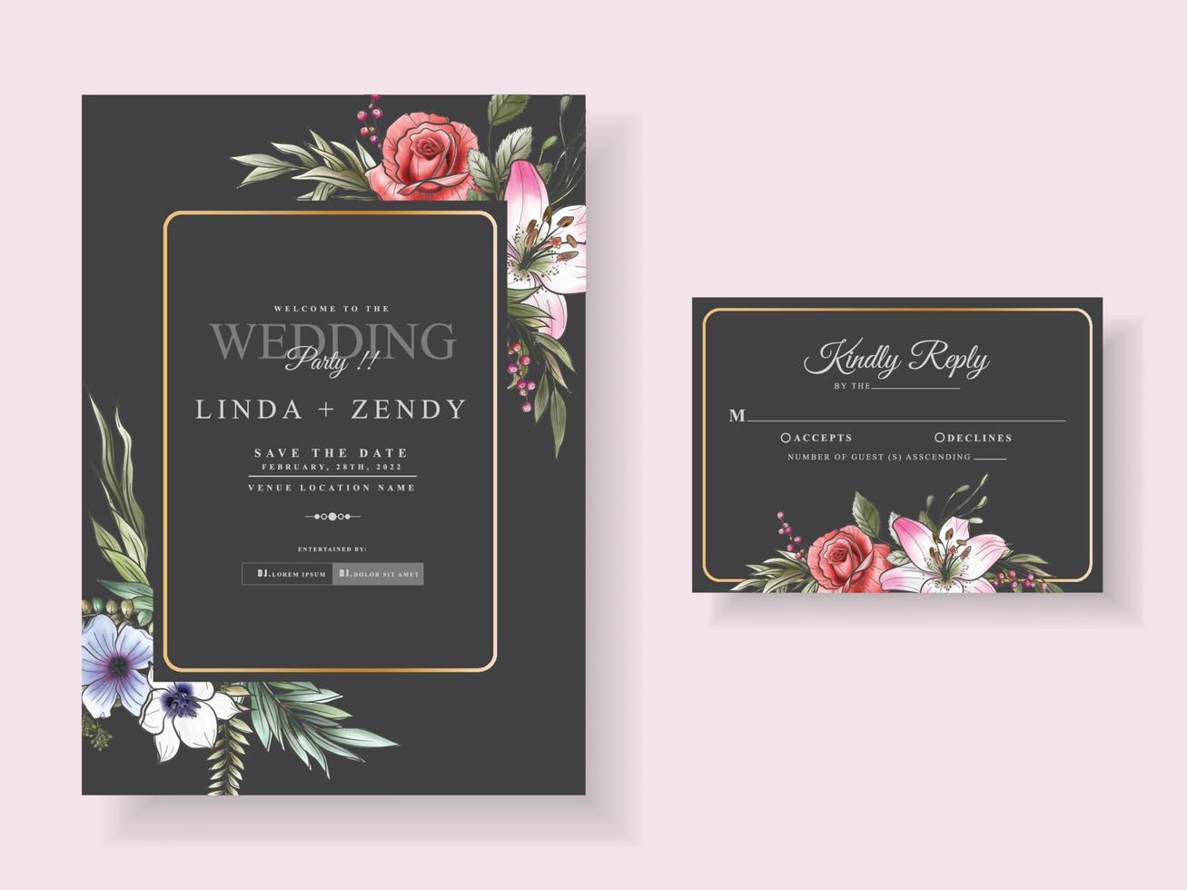 romantiskt blommigt bröllopsinbjudningskort vektor