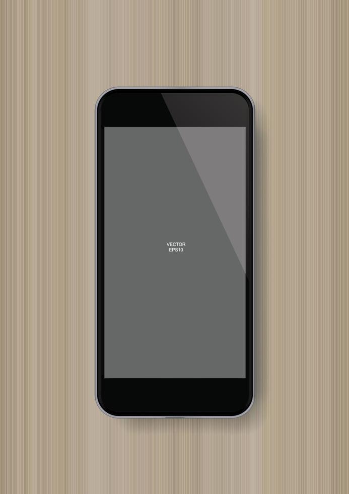 Smartphone auf Holzhintergrund mit leerem Bildschirmbereich für Kopienraum. Vektor. vektor
